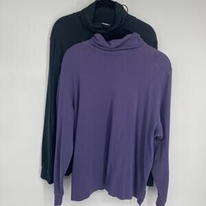 Peruvian Connection Turtleneck Bundle XL Black & Purple Pima Cotton Old Money